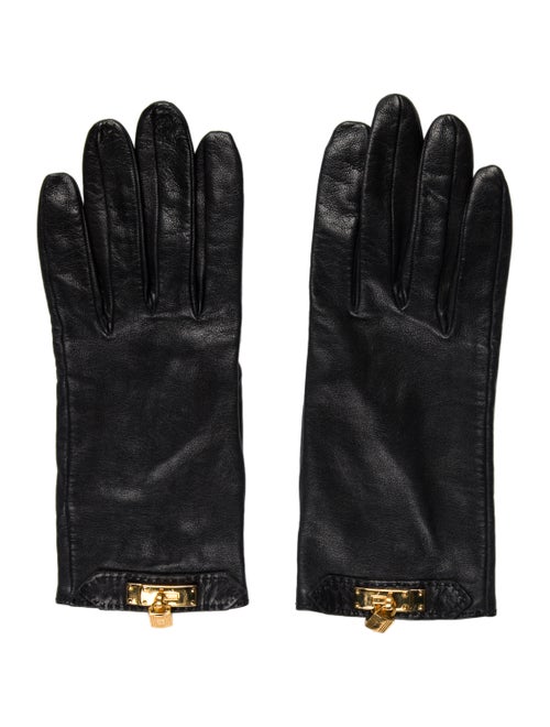 Hermès Embellished Leather Gloves Black