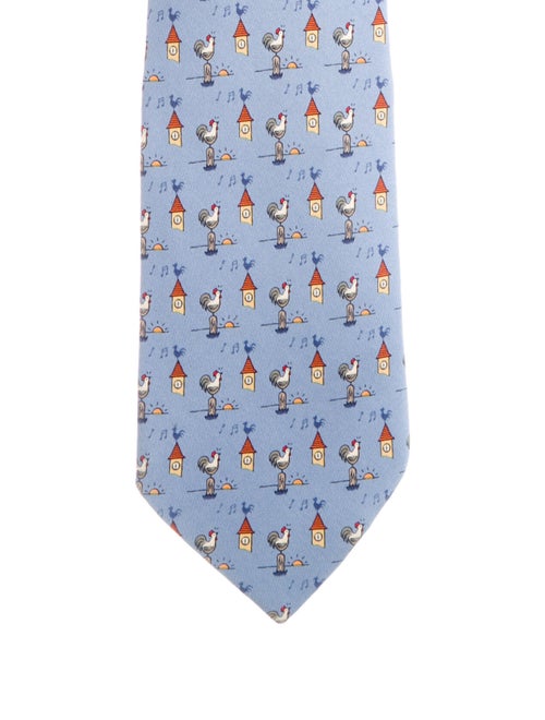 Hermès Printed Silk Tie blue
