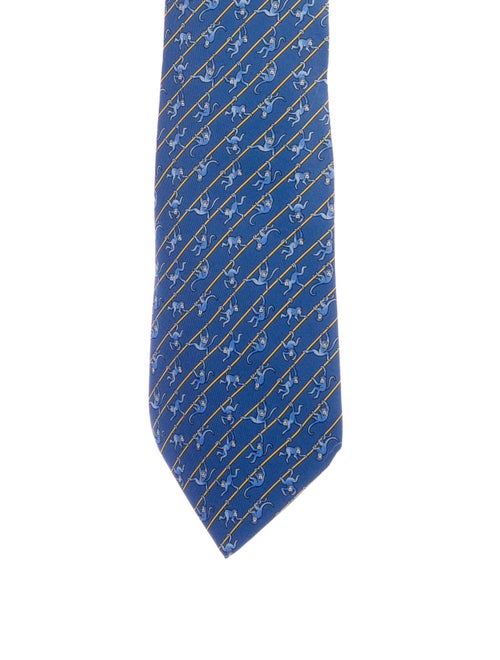 Hermès Silk Printed Tie navy