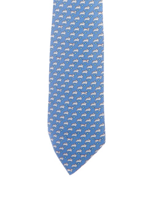 Hermès Silk Printed Tie blue