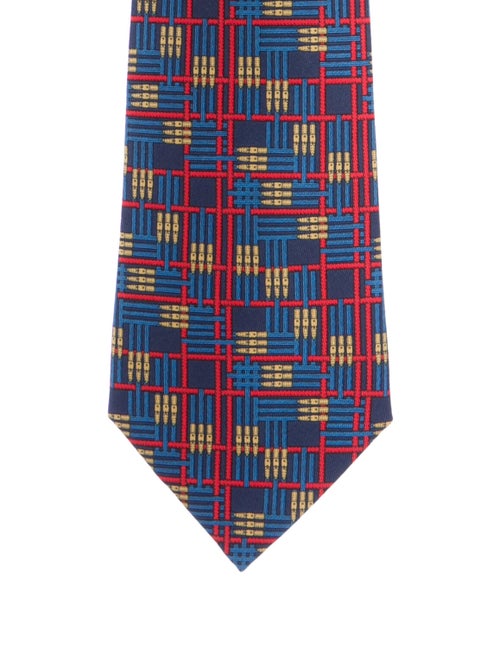 Hermès Silk Printed Tie navy