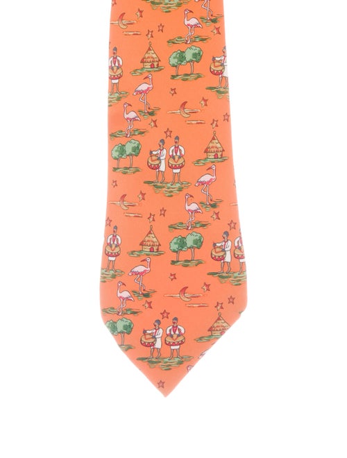 Hermès Silk Printed Tie orange