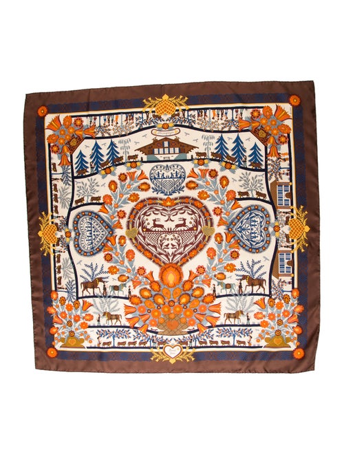 Hermès Découpages Silk Scarf Brown