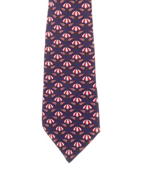 Hermès Parasol Print Silk Tie navy