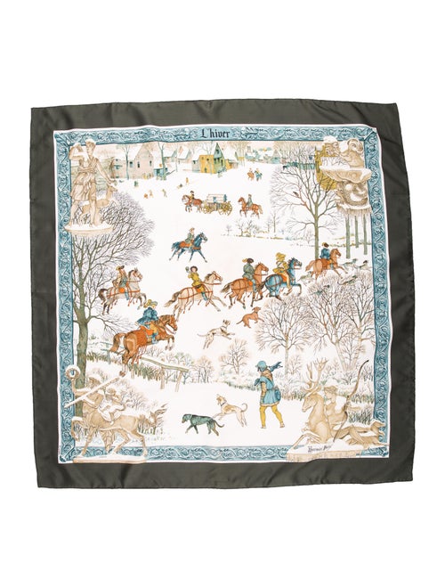 Hermès L'Hiver Silk Scarf Green