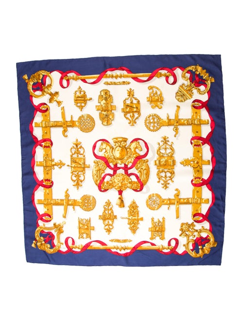 Hermès Vintage Ferronnerie Silk Scarf Navy