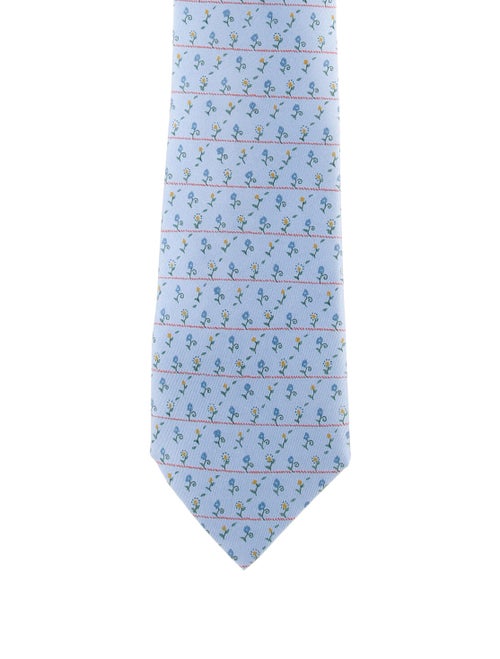 Hermès Floral Silk Tie blue