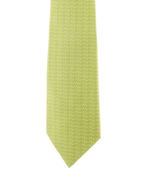 Hermès Printed Silk Tie green