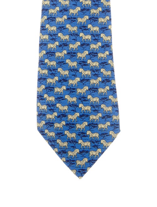 Hermès Zebra Motif Silk Tie blue