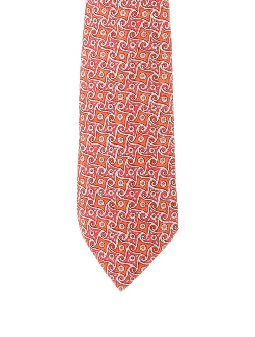 Hermès Patterned Silk Tie orange