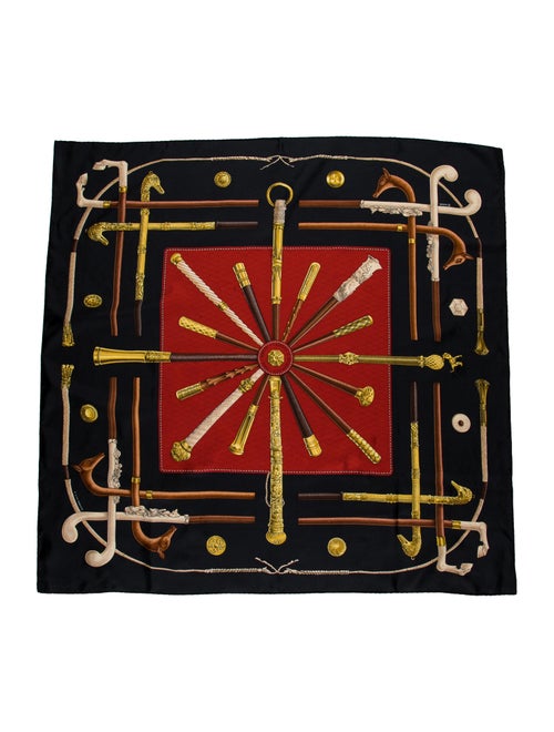 Hermès Cannes et Pommeaux Silk Scarf Black