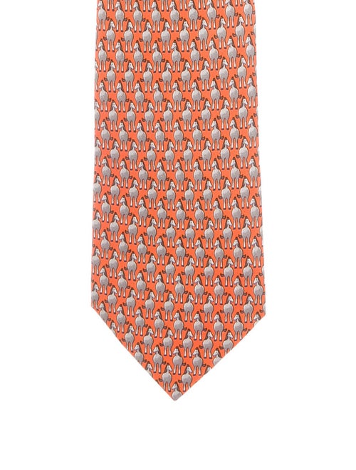 Hermès Horse Print Silk Tie w/ Tags orange