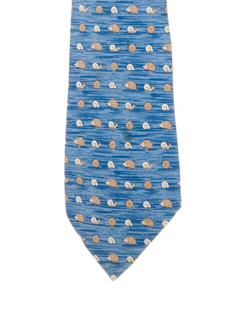 Hermès Silk Print Tie blue