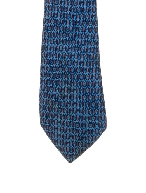 Hermès Printed Silk Tie blue