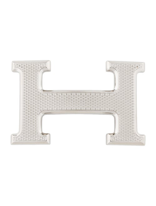 Hermès Guilloche H 32mm Belt Buckle silver