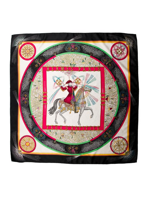 Hermès Feux d'Artifice Silk Jacquard Scarf Black