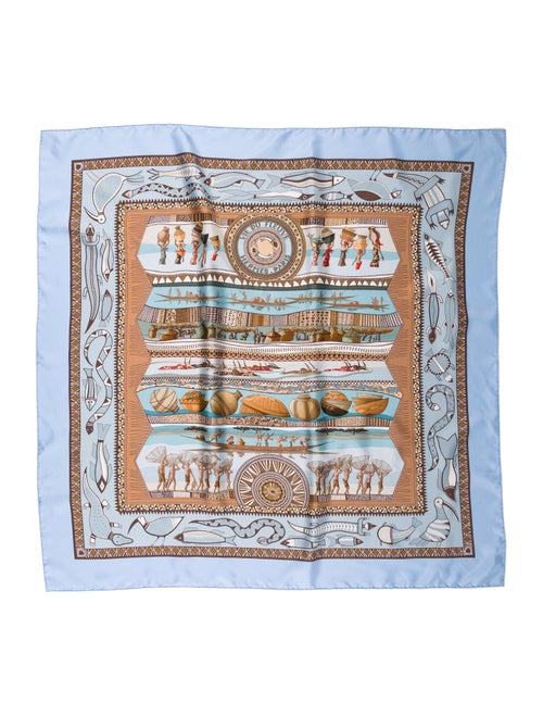 Hermès Vie du Fleuve Silk Scarf blue