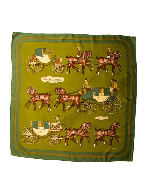 Hermès Vintage Coach & Saddle Scarf Green