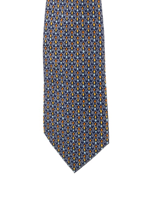 Hermès Silk Printed Tie blue