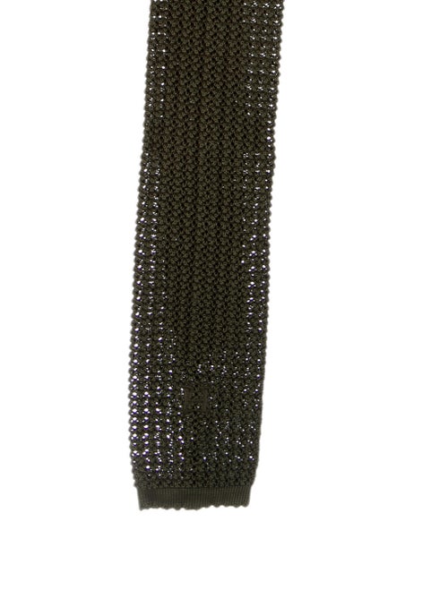 Hermès Skinny Knit Silk Tie olive