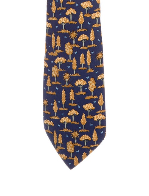Hermès Printed Silk Tie navy