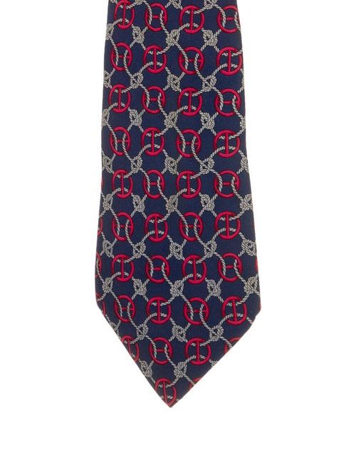 Hermès Printed Silk Tie navy