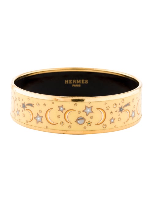 Hermès Wide Enamel Moon & Stars Bangle White