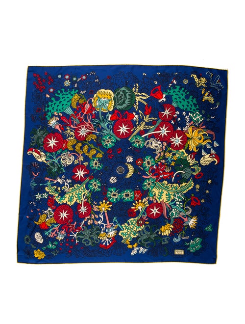 Hermès Cache Cache Fleuri Silk Scarf Navy