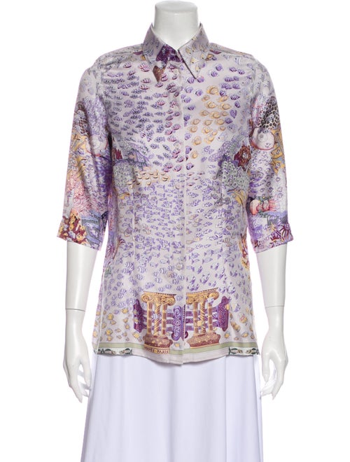 Hermès Rencontre Oceane Silk Button-Up Top Purple