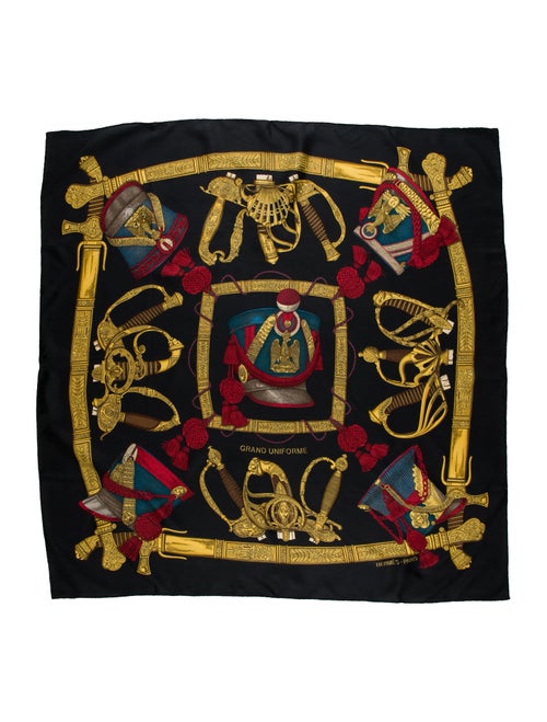 Hermès Grand Uniforme Silk Scarf Silk Scarf Black