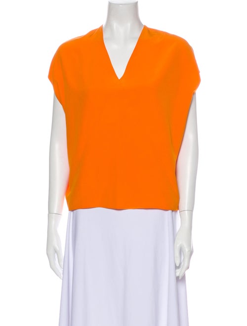 Hermès Silk V-Neck Blouse Orange