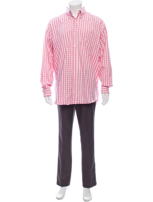 Hermès Plaid Print Long Sleeve Dress Shirt Pink
