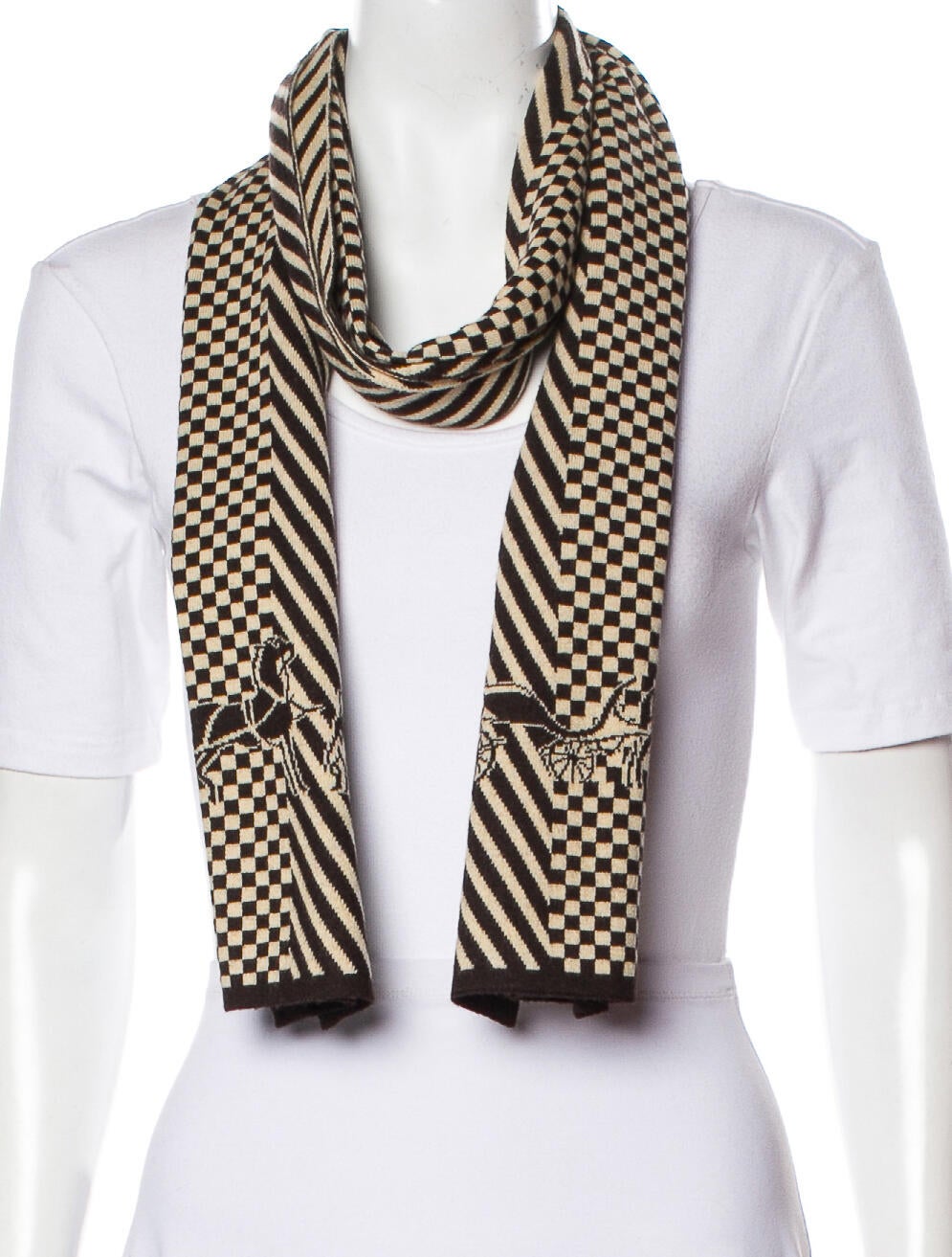 Hermès Patterned Cashmere Cashmere Scarf Brown Scarves and Shawls