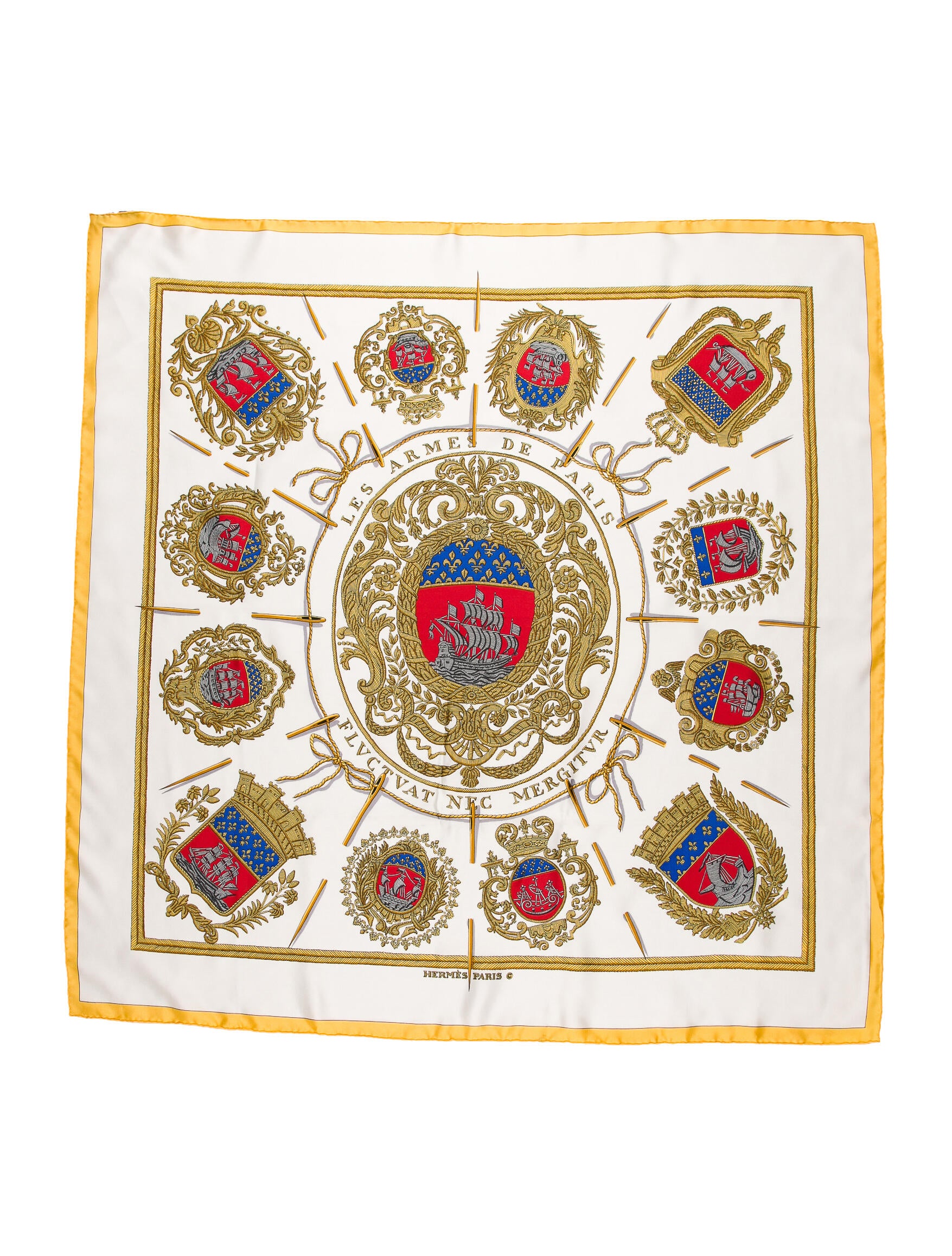 Hermès Les Armes de Paris Silk Scarf Yellow Scarves and Shawls