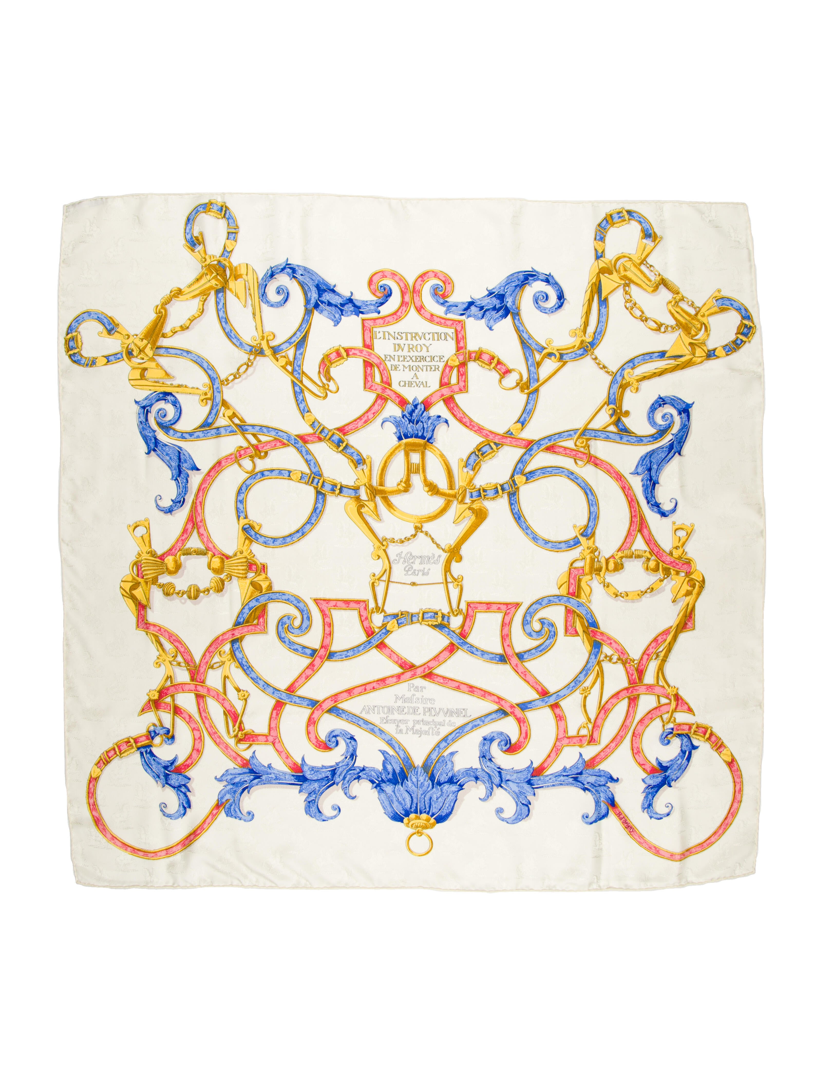 Hermès L'Instruction du Roy Jacquard Silk Scarf White Scarves and