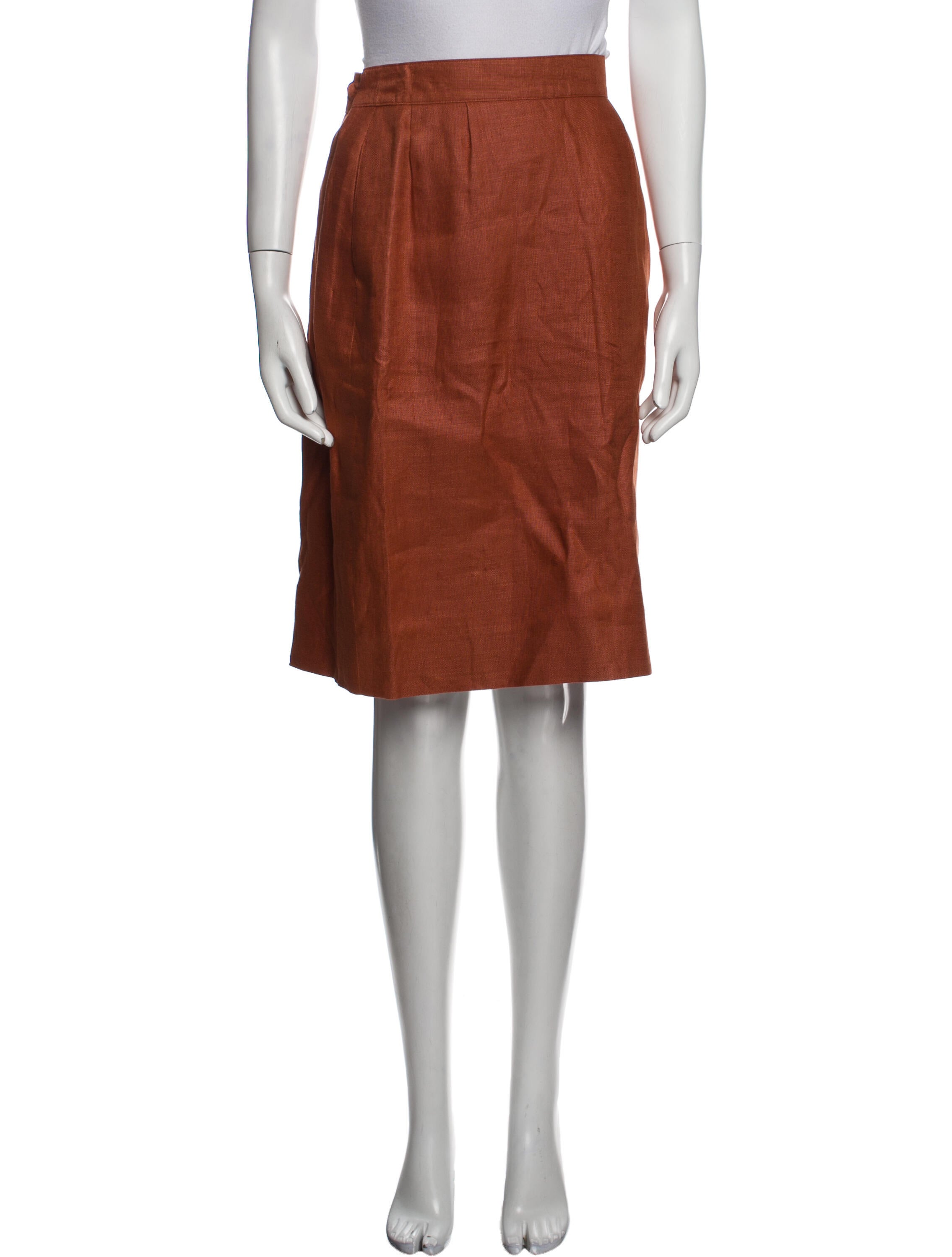 Jupe Droite Hermès Vintage – Lin Vert – Taille S/M – Midi – Nettoyage à Sec – Bon état