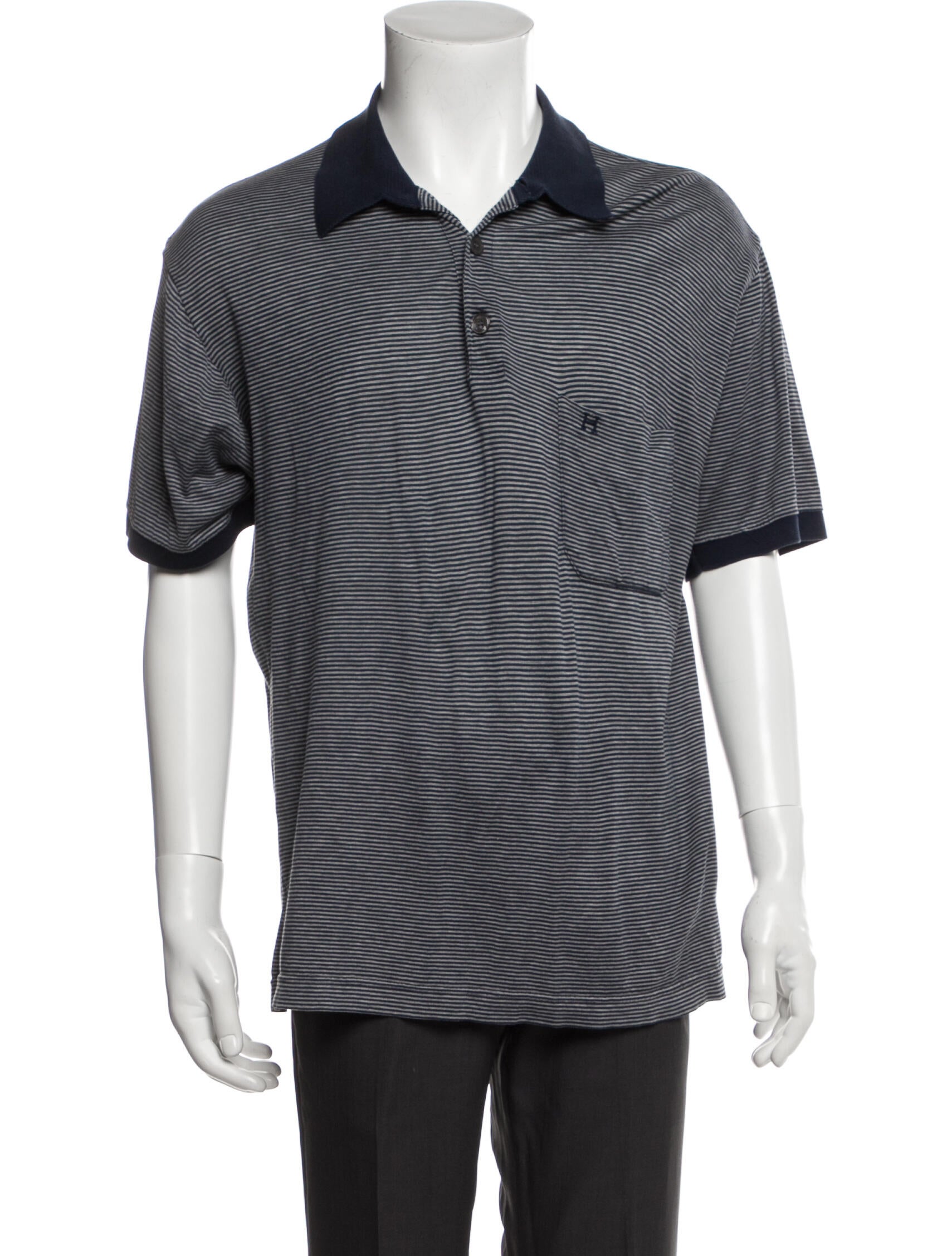 Hermès Striped Collar Polo Shirt Blue Polos, Clothing HER470063