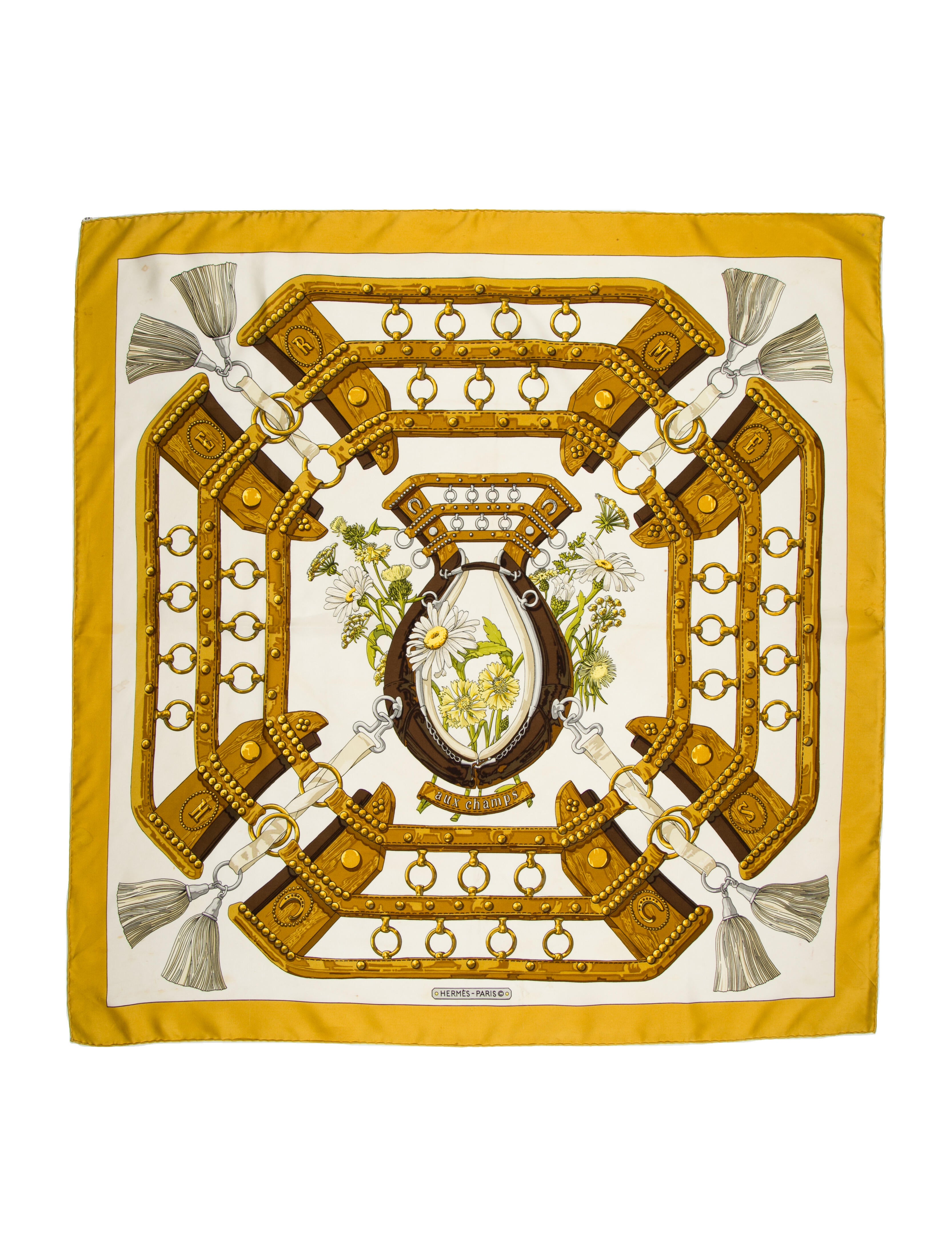 Hermès Aux Champs Silk Scarf Gold Scarves and Shawls, Accessories