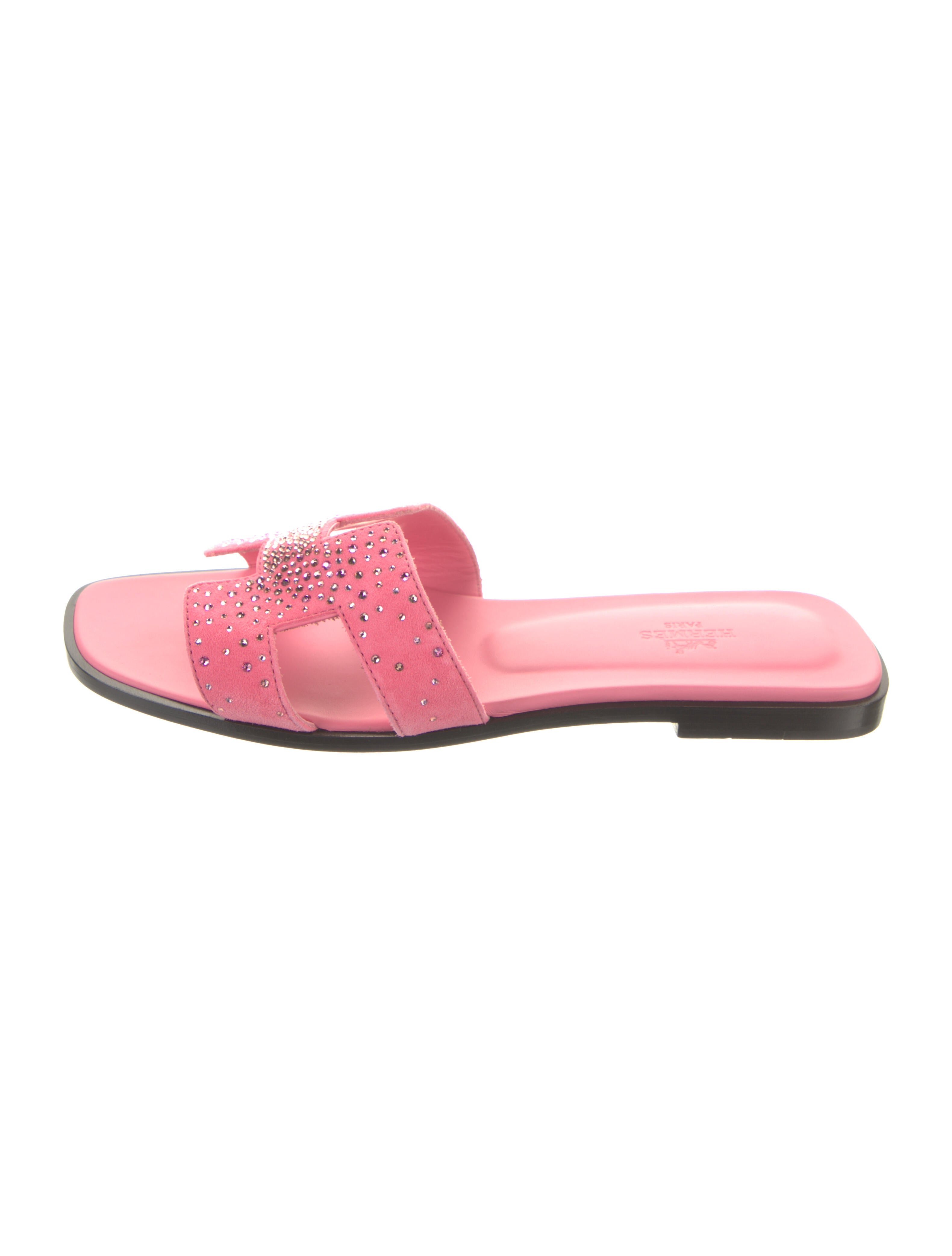 Hermès Oran Rhinestone Suede Leather Slides - Pink Sandals, Shoes -  HER477597 | The RealReal