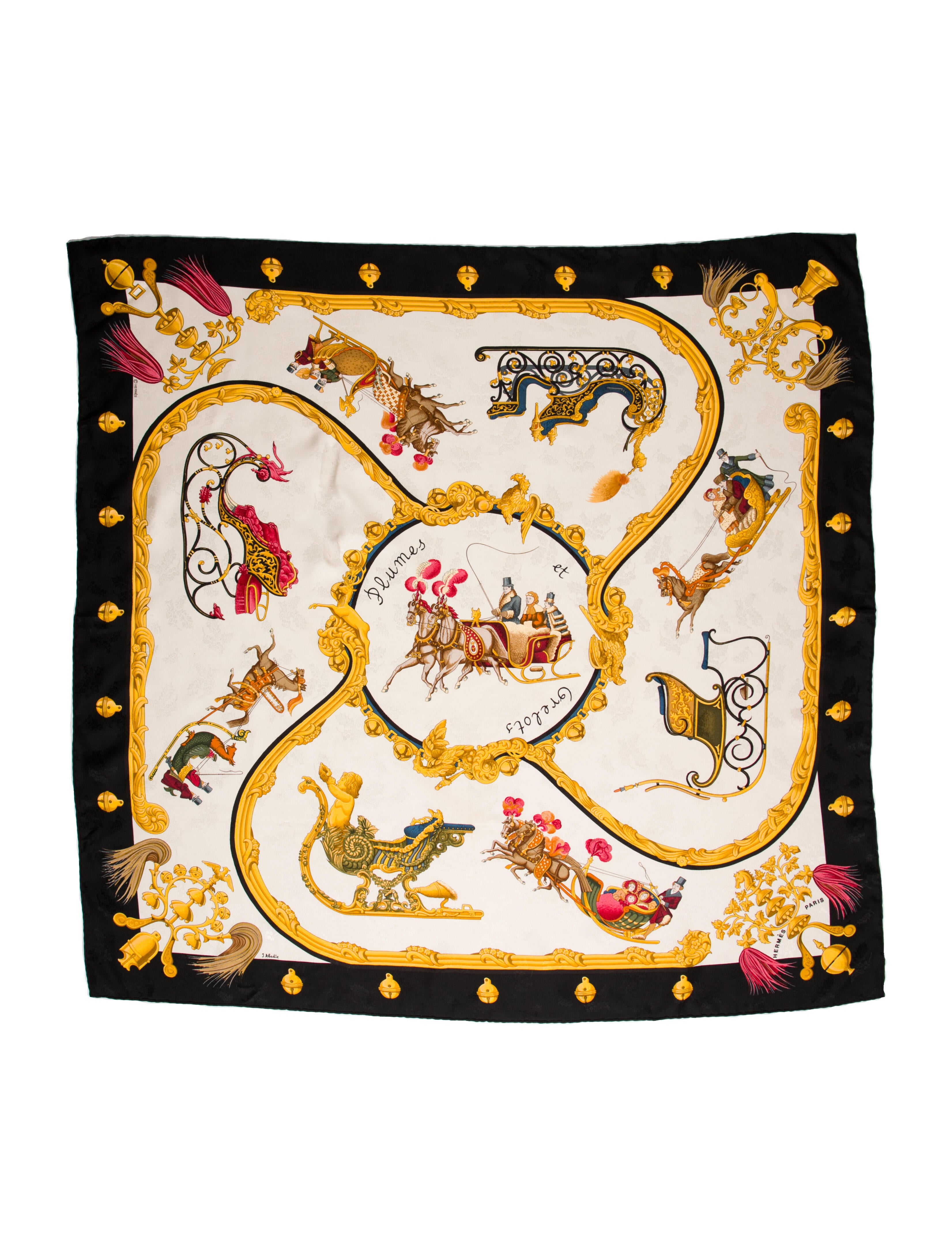 Hermès Horse and Paisley Print Silk Twilly Scarf Orange Scarves and