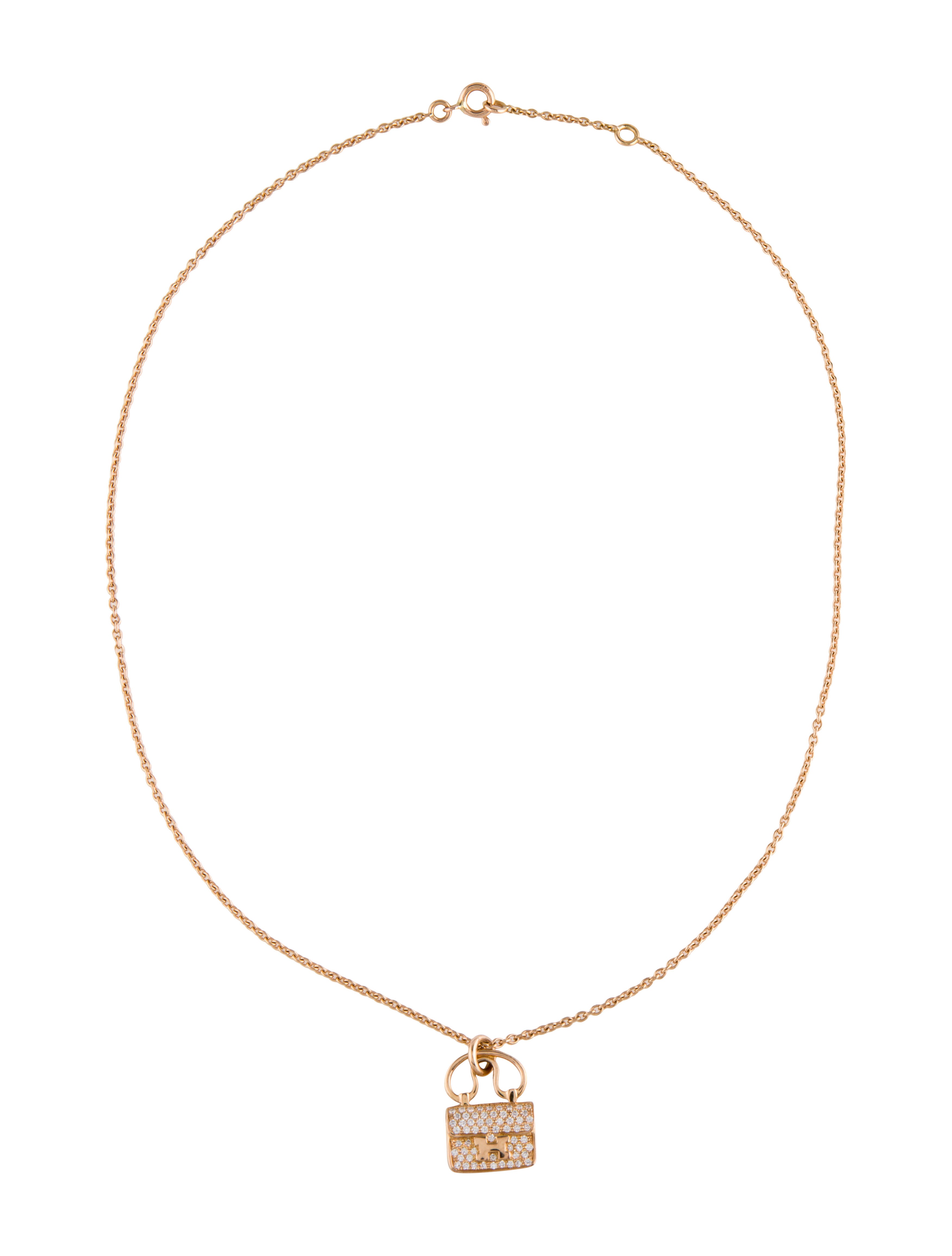 Hermès 18K Diamond Constance Amulette Pendant Necklace 18K Rose Gold