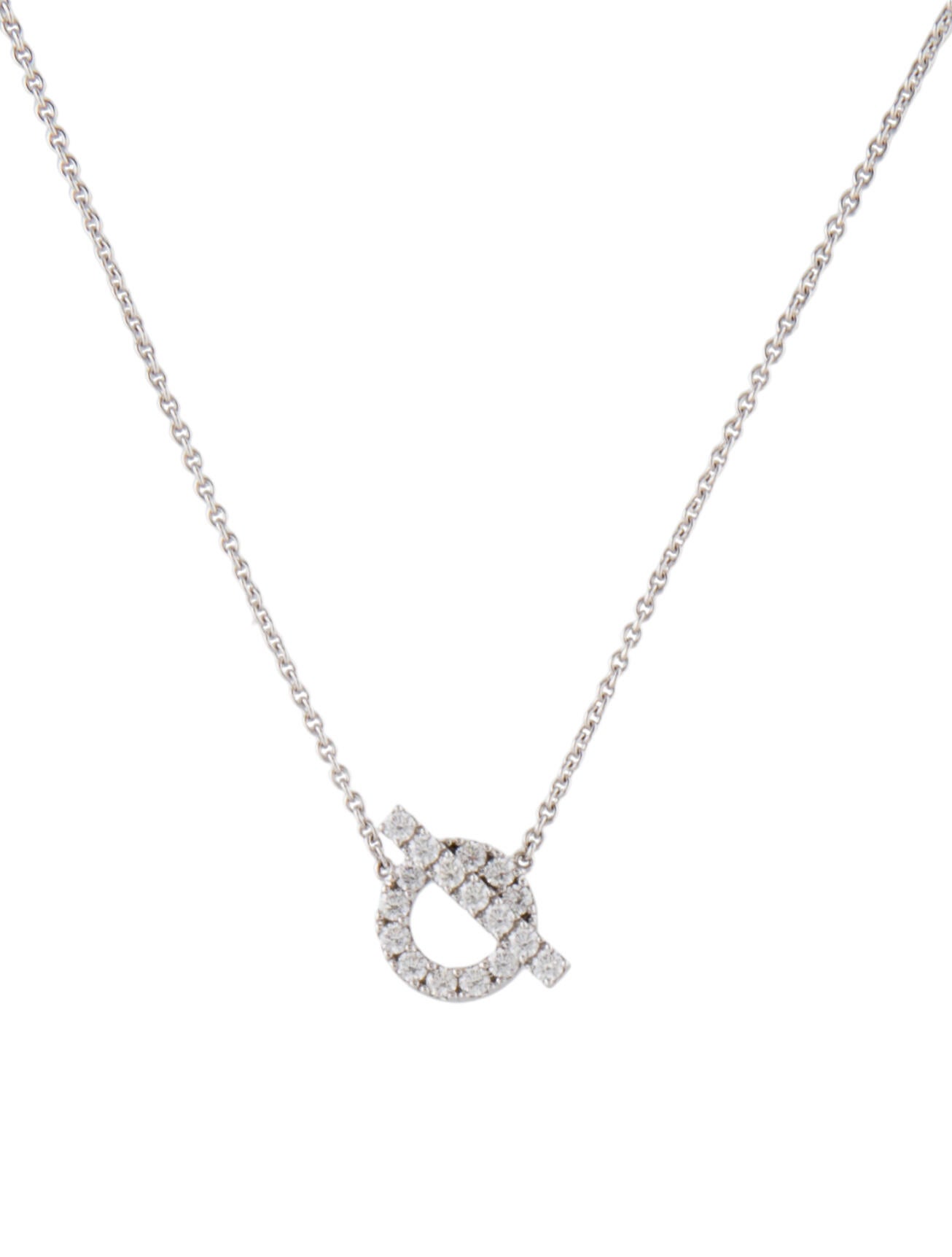 Hermès 18K Diamond Finesse Pendant Necklace 18K White Gold Pendant