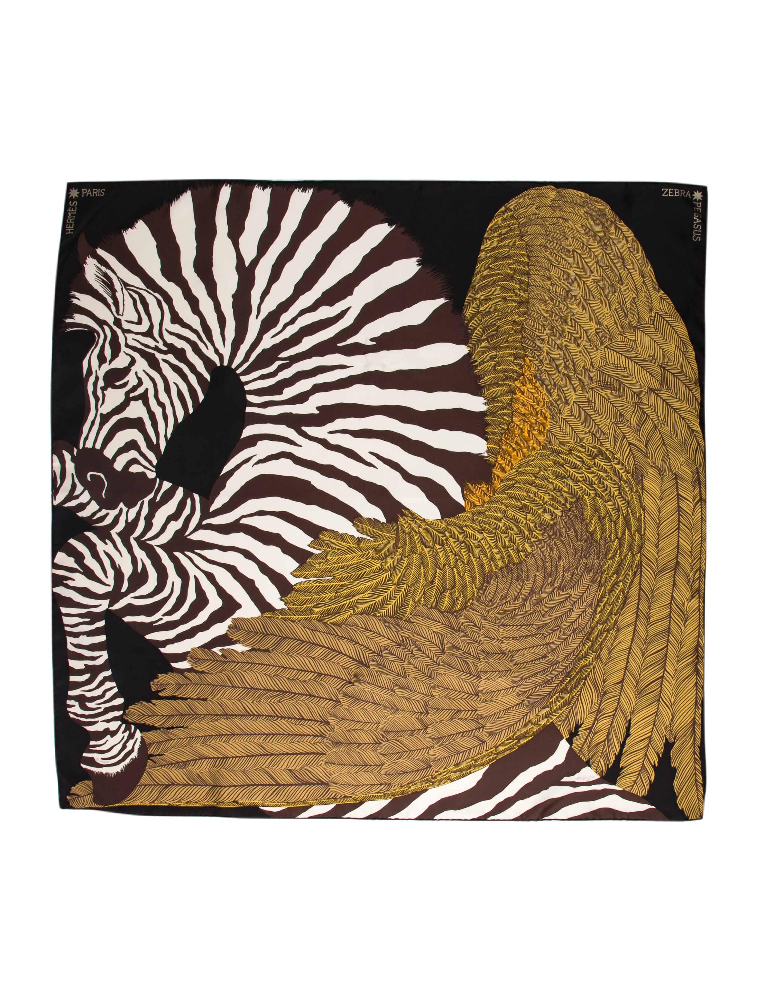 Hermès Zebra Pegasus Silk Scarf Blue Scarves and Shawls, Accessories