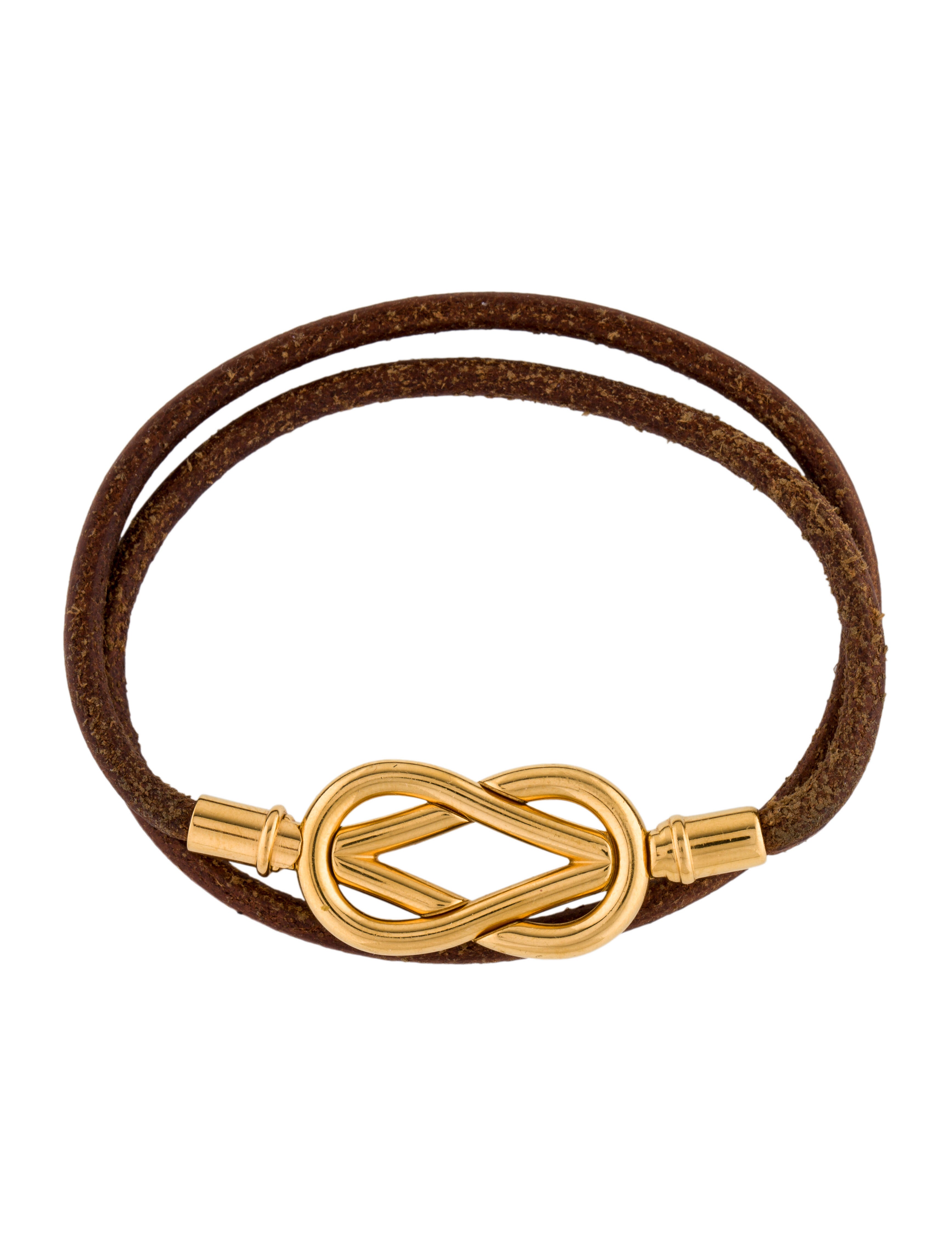 【HERMES】Leather Atame Wrap Bracelet Hermès Leather Atame Double Tour Wrap Bracelet - Brown, 18K
