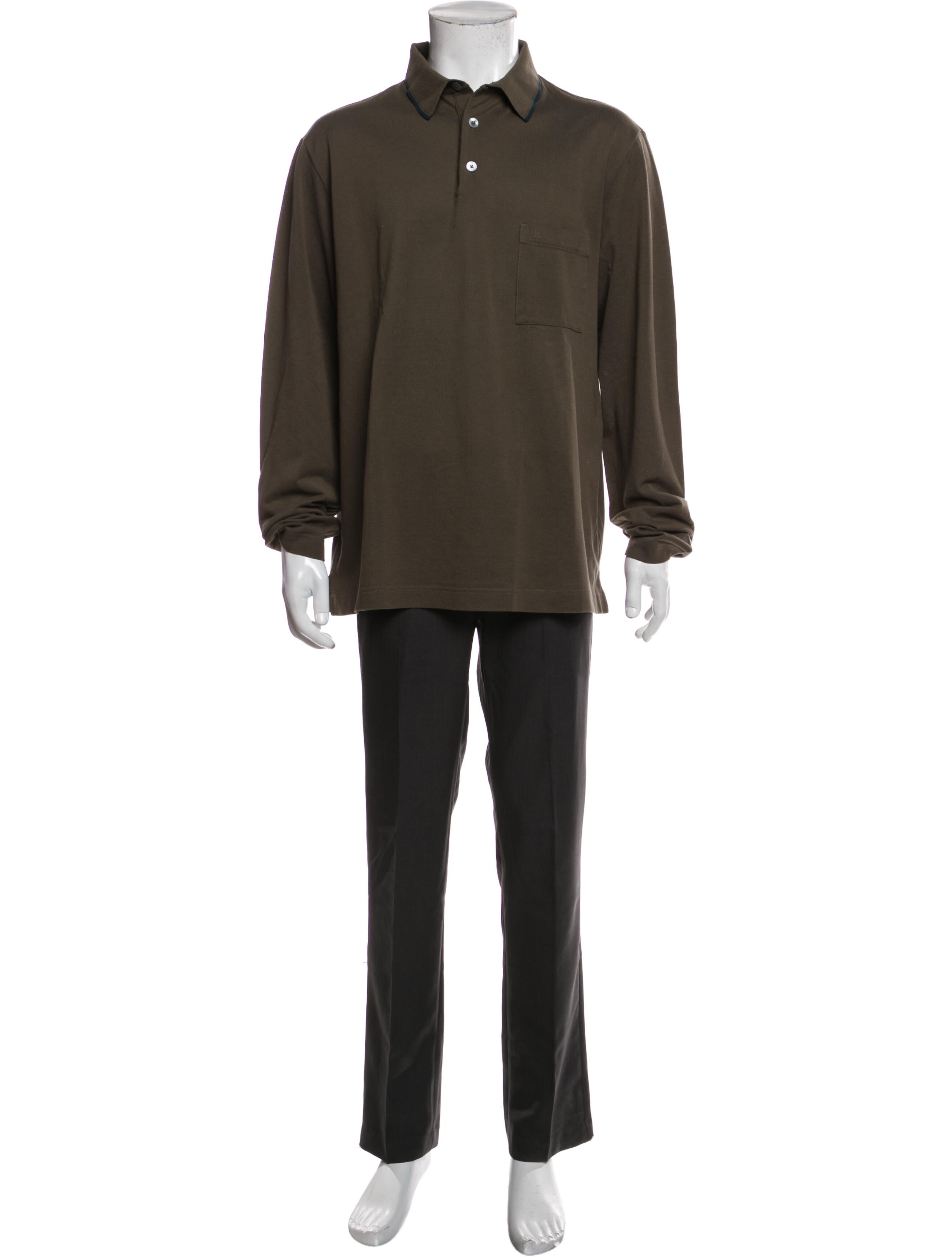 Hermès Striped Crew Neck Polo Shirt Brown Polos, Clothing HER311236