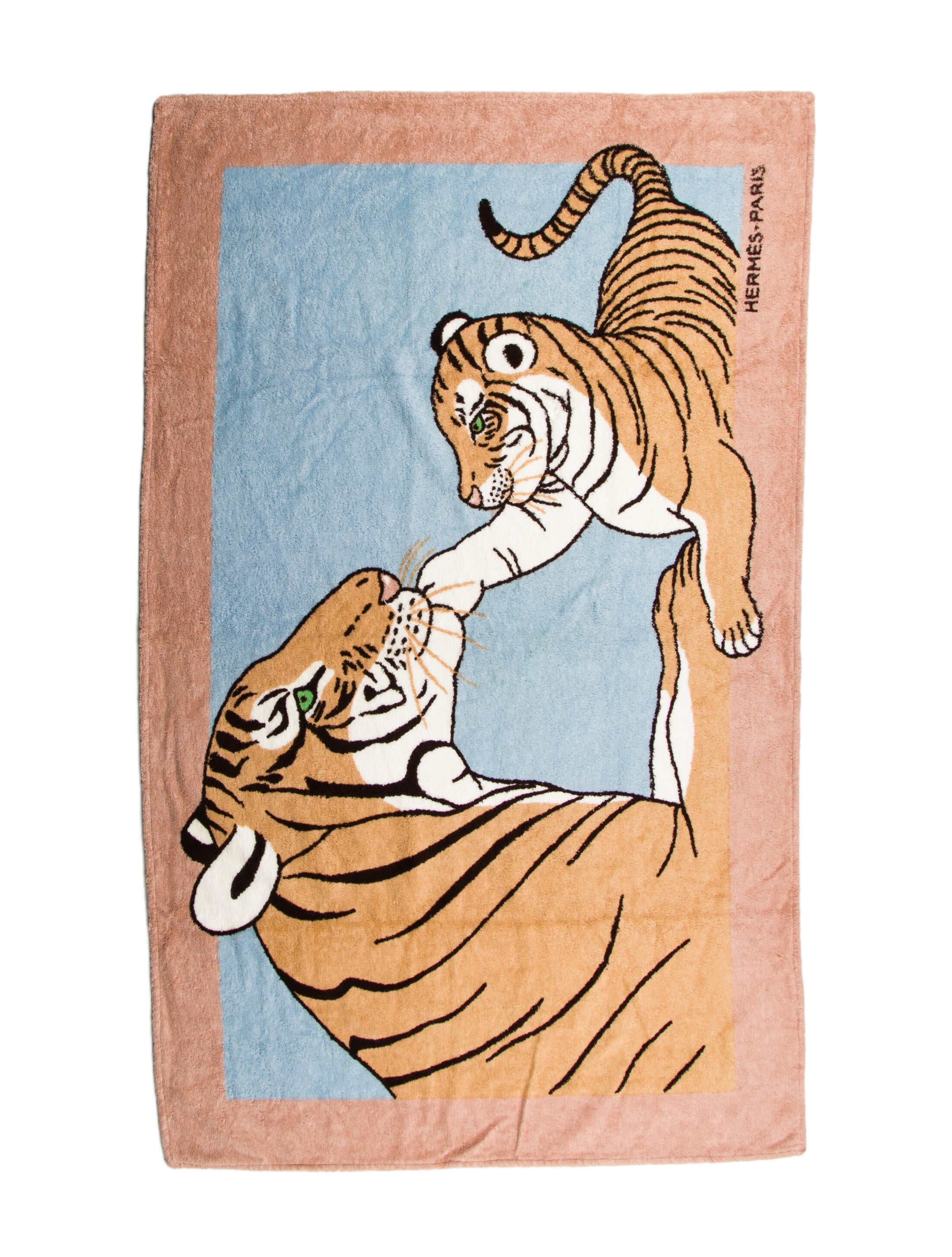 Hermès Tiger Cub & Mother Bath Towel Blue Bath, Bedding & Bath
