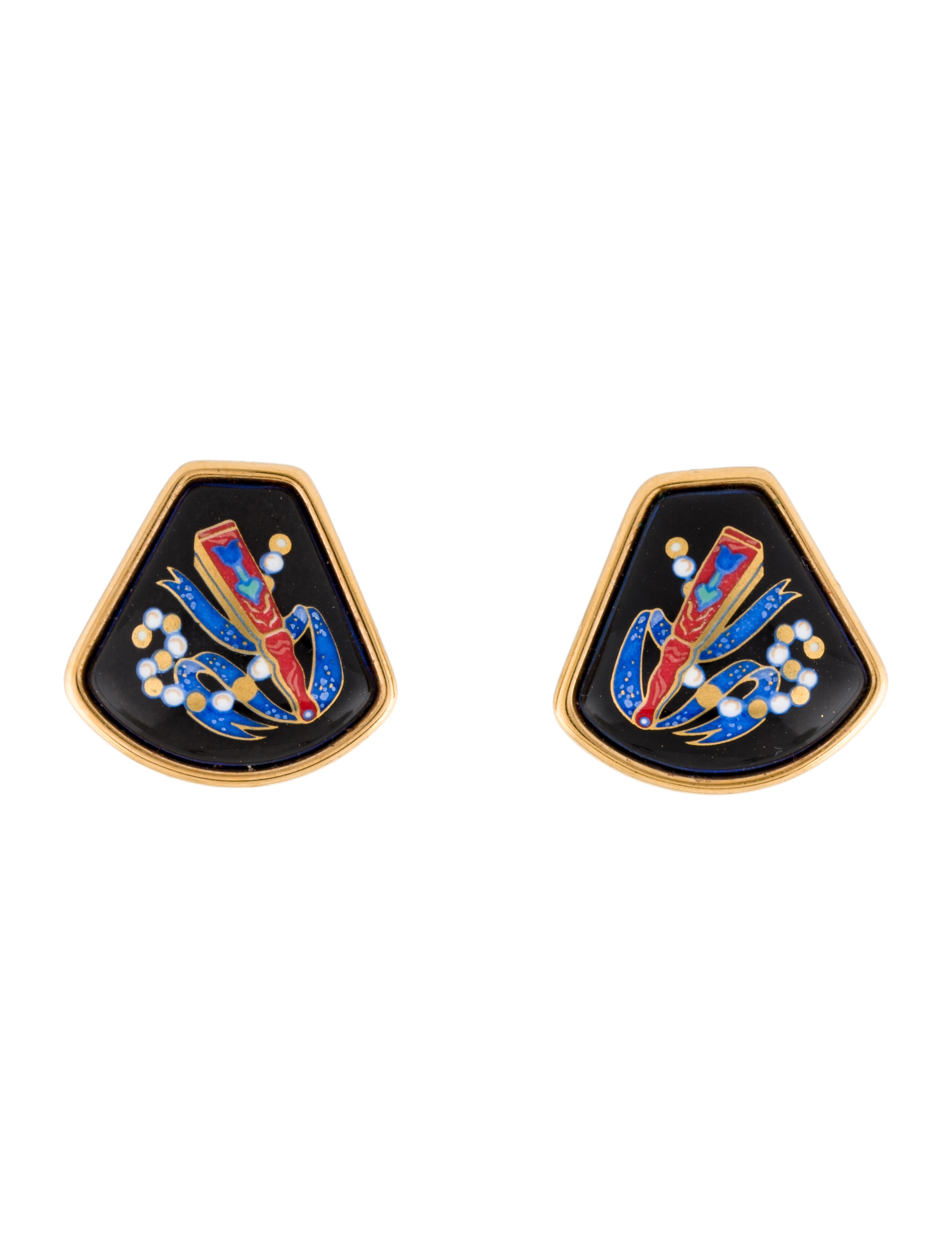 Hermès Vintage Enamel ClipOn Earrings 18K Yellow GoldPlated ClipOn