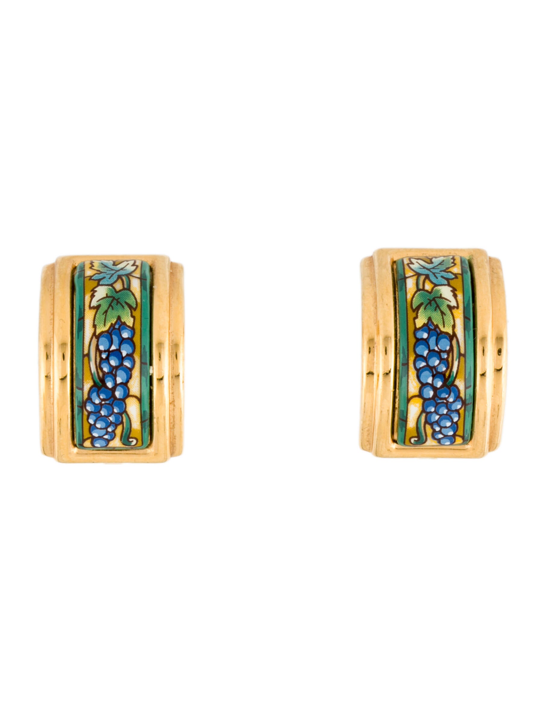Hermès Vintage Enamel ClipOn Earrings 18K Yellow GoldPlated ClipOn