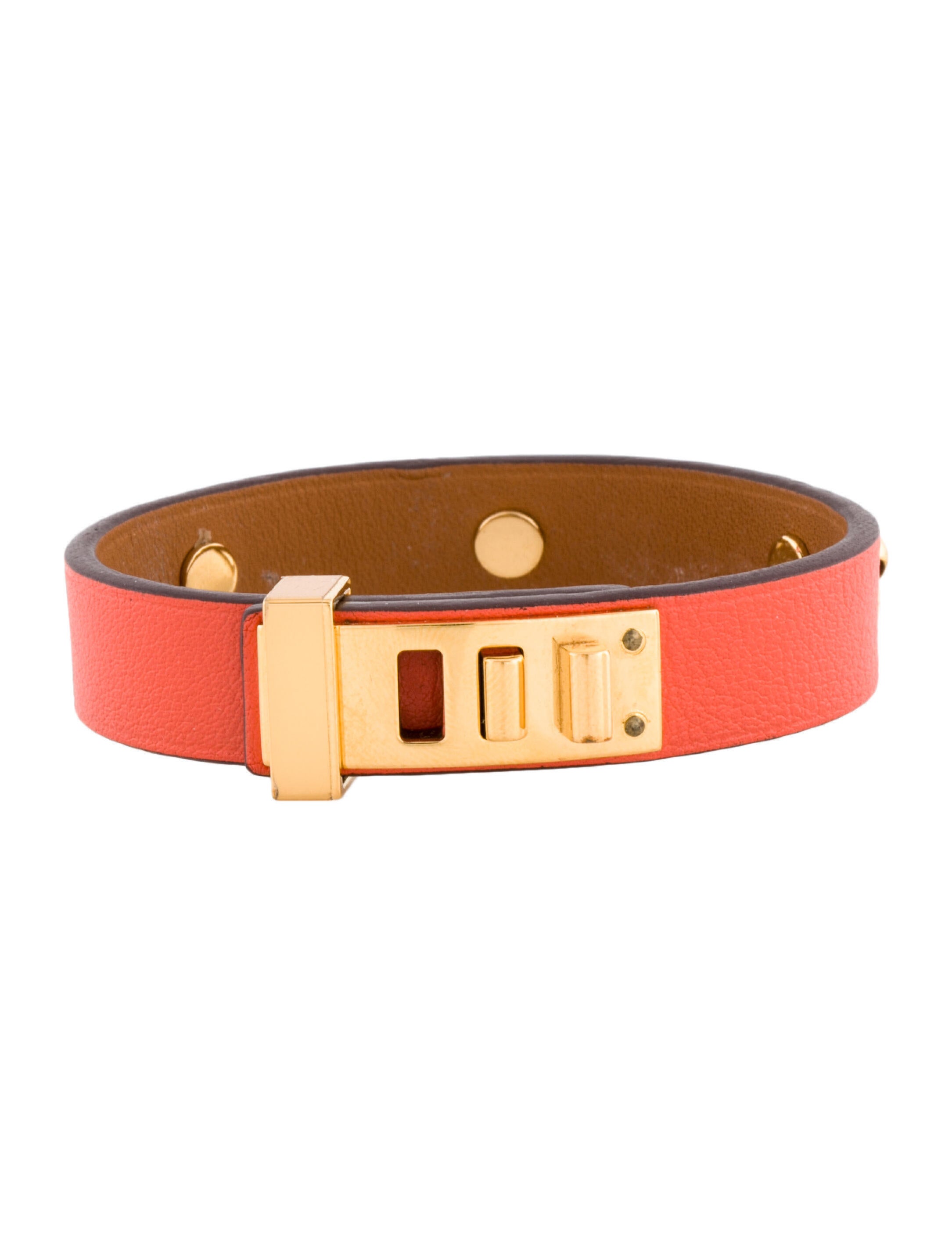 Hermès Leather Mini Clous Carres Wrap Bracelet Brown, 18K Yellow Gold