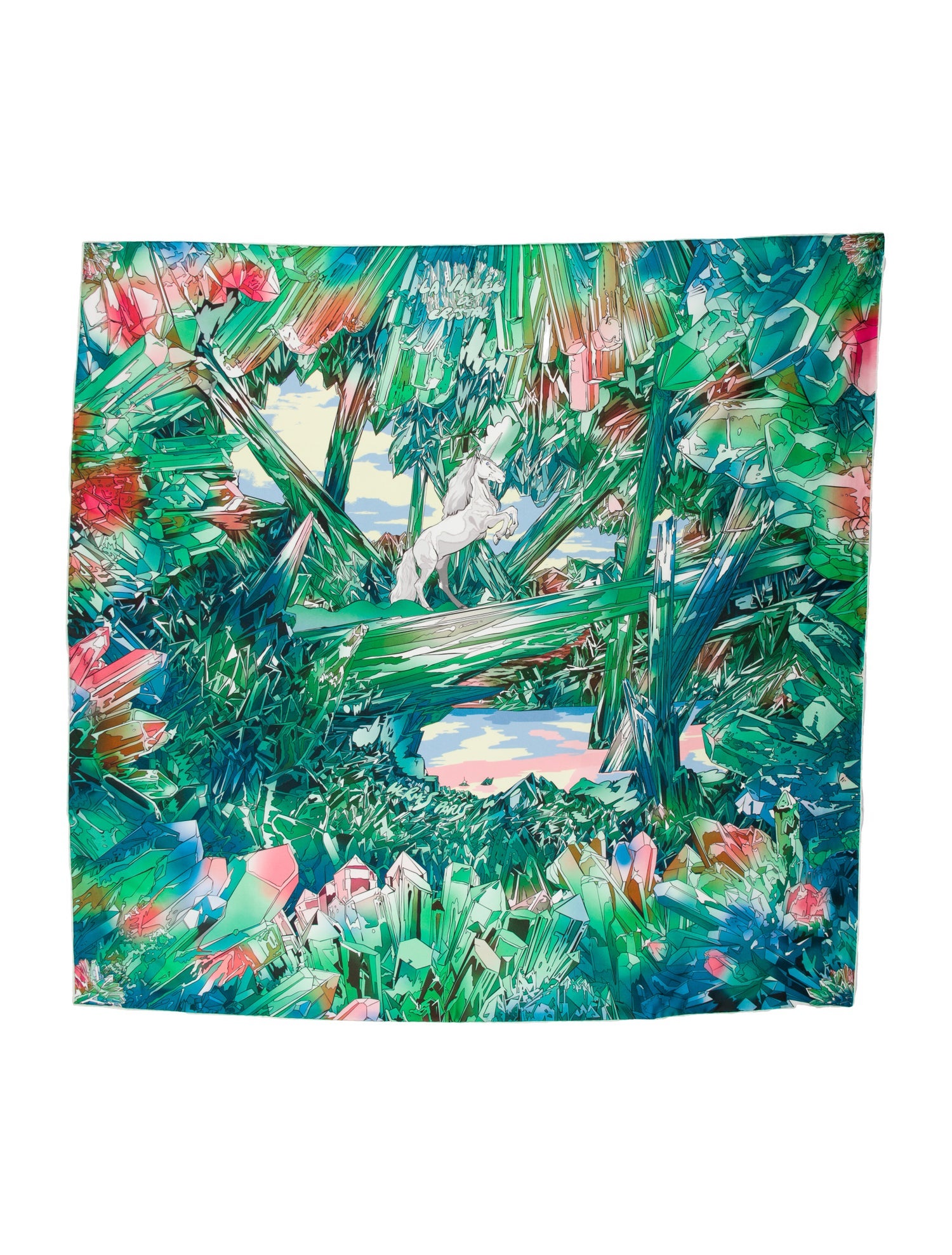 Hermès La Vallee de Cristal Silk Scarf w/ Tags - Green Scarves and